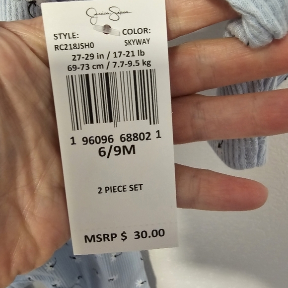 Jessica Simpson Luxe Blue and White One Piece Body Suit Baby Size 6-9 Months - Picture 5 of 7